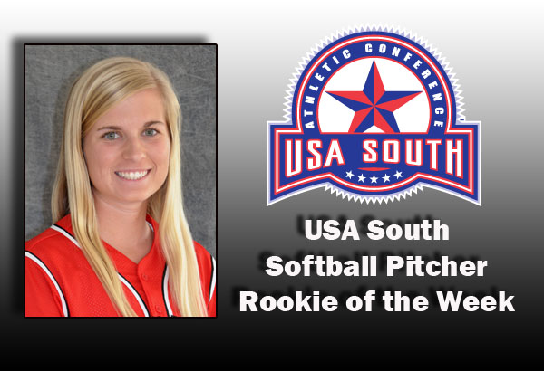 Softball: Patterson selected as USA South Rookie Pitcher of the Week