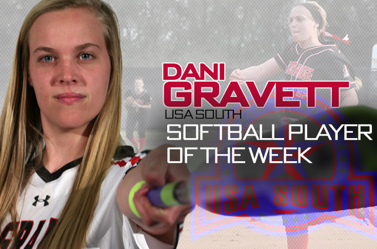 Softball: Dani Gravett selected as USA South Player of the Week